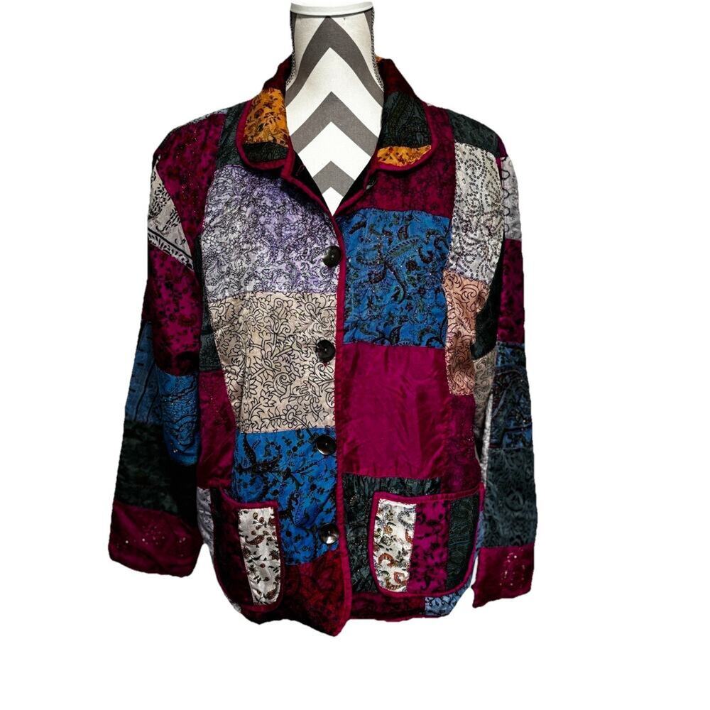 Vintage 1970s Silk Med Tantrums Collection Patchwork Jacket Quilted Gypsy Boho